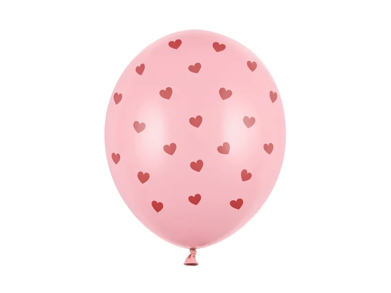 6 Balões Latex 12'' Rosa Corações Vermelhos