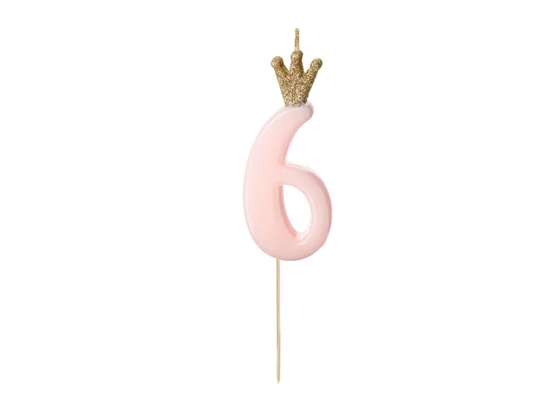 Vela Aniversário nº6 Rosa Claro Coroa