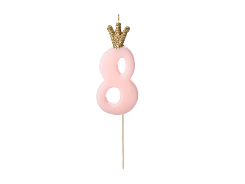Vela Aniversário nº8 Rosa Claro Coroa