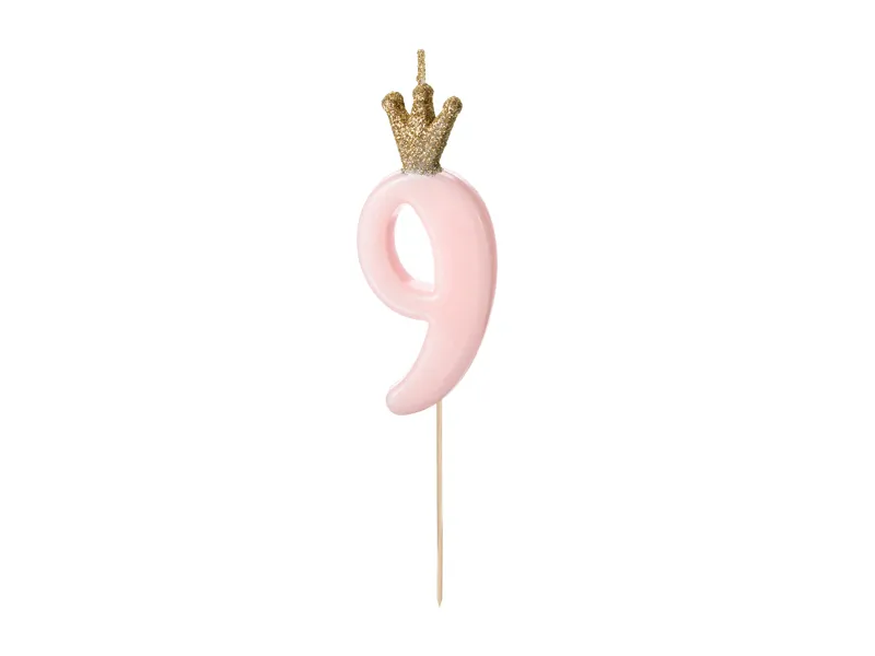 Vela Aniversário nº9 Rosa Claro Coroa