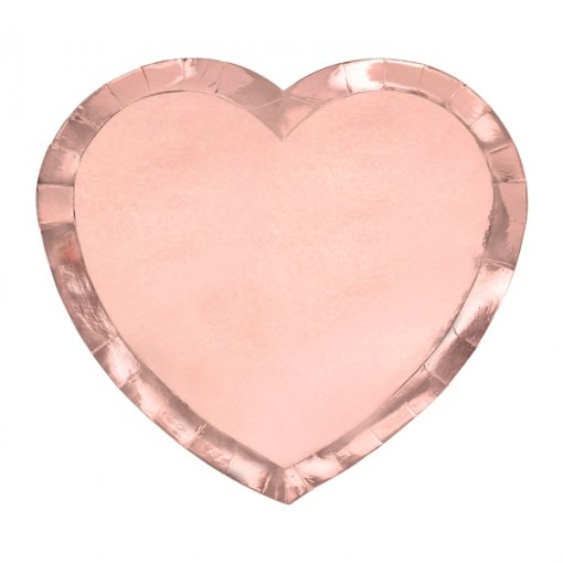 6 Pratos Coração Rose Gold 21x19cm