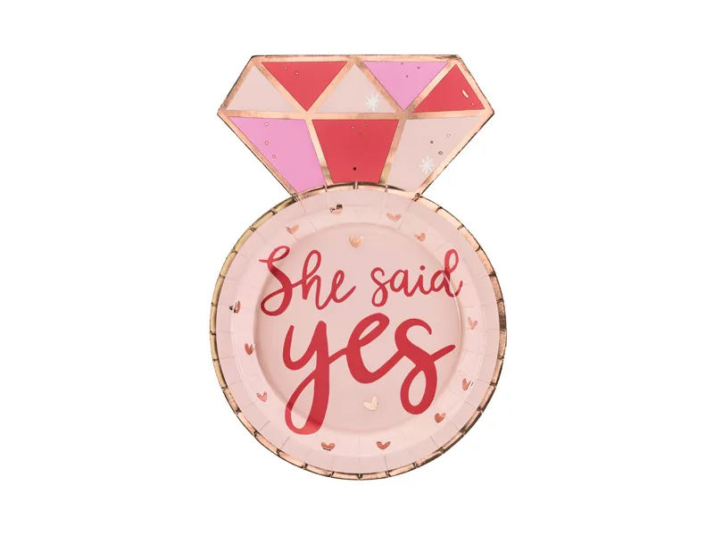 6 Pratos 18x25.5cm 'She said yes!' Anel - Despedida Solteira