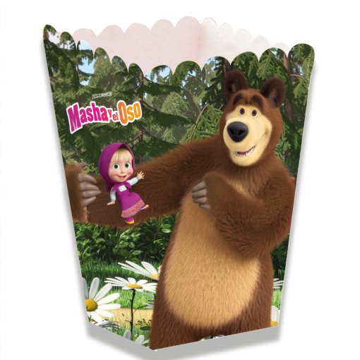 12 Caixas de Pipocas 5x5x12cm Masha e o Urso