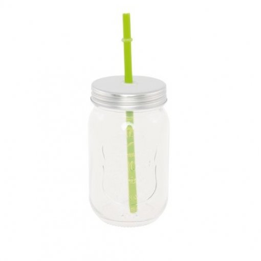 Copo de Vidro 400ml com Tampa de Metal & Palhinha 