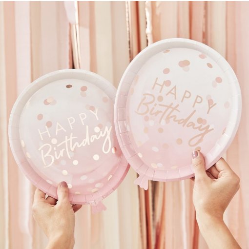 8 Pratos 29x24cm Happy Birthday Rose Gold