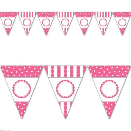 Bandeira Triangular Personalizável Riscas & Bolas Rosa Claro