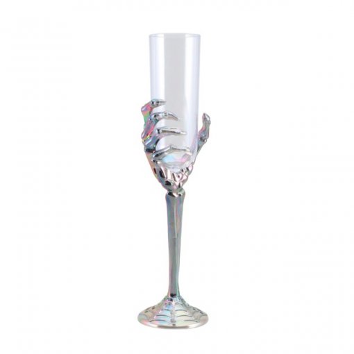 Copo Flute 26cm Mão de Esqueleto Iridescente Transparente