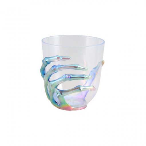 Copo 10cm Mão de Esqueleto Iridescente Transparente